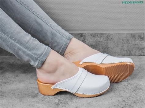 Theres Nothing Classier Than A Pair Of White Leather Wooden Clogs These Stunning Swedish Clogs