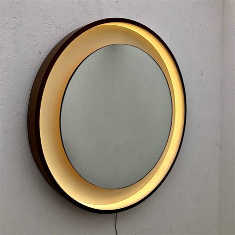 Large Vintage Round Mirror With Lighting 1970s 117490