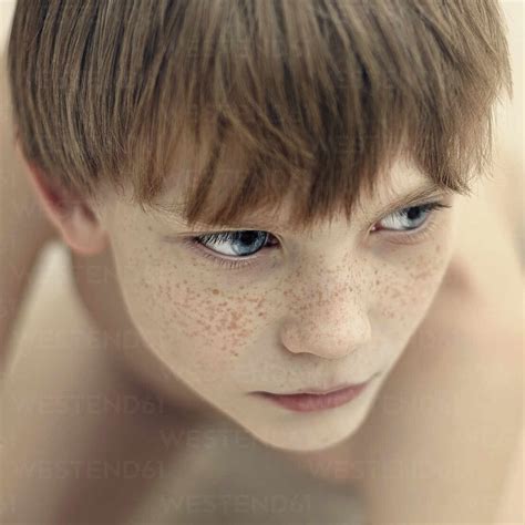 Close Up Of Caucasian Boys Face Stock Photo
