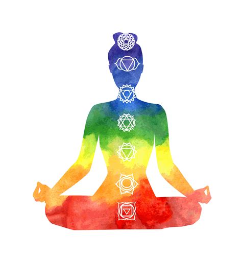 Yoga Reiki Seven Chakra Symbols On Rainbow Background Digital Art By