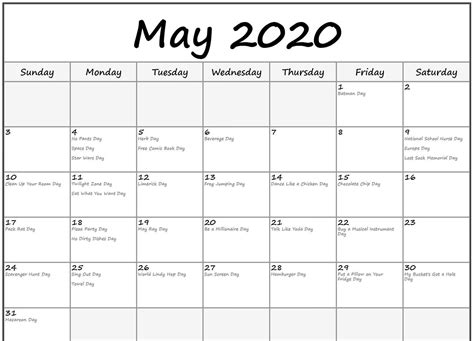 May 2020 Calendar With Holidays Free Printable Calendar Templates Images