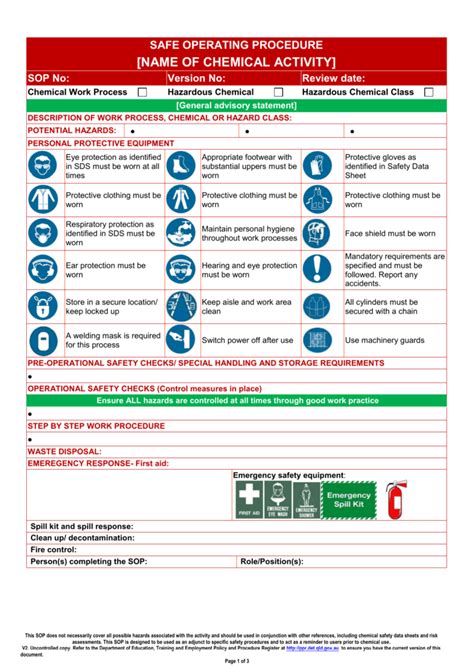 Chemical Safety Operating Procedure Template