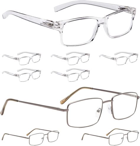 Lur 6 Packs Clear Reading Glasses 3 Packs Metal Reading Glasses Total 9 Pairs