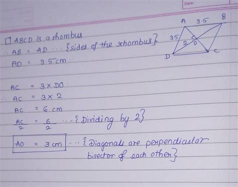 In right triangle fgh shown, the length of fh is 35 inches and the length of fg is 91 inches. ABCD is a rhombus with length AB = 3.5 cm and OD = 2 cm ...