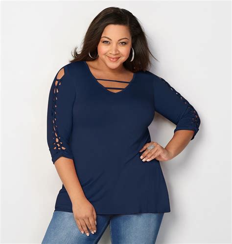Discover Trendy Plus Size Tops Like The Plus Size Cage Detail Top