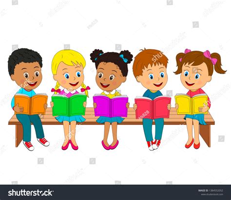 Kidsboys Girls Read Books Sit On Stock Vector Royalty Free 1384552052