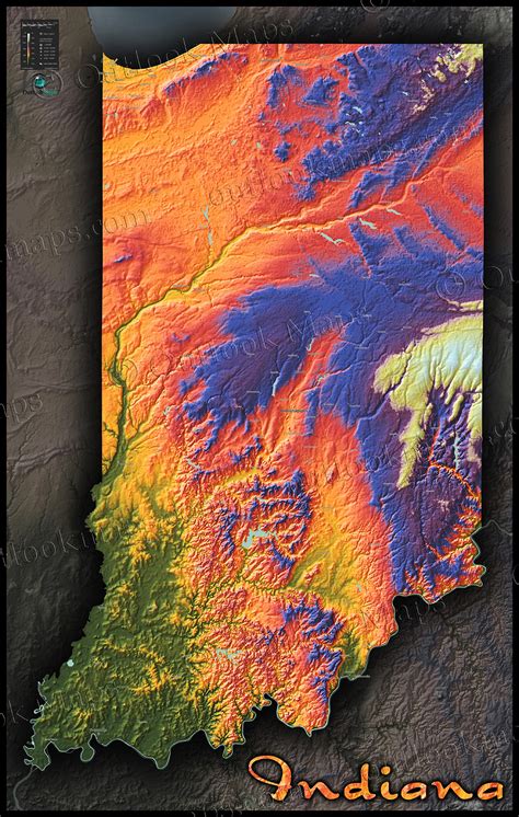Indiana Topographic Wall Map Colorful Style Of Physical Terrain