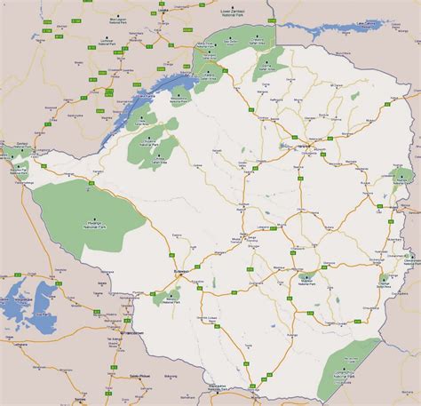 Large Road Map Of Zimbabwe With Cities And National Parks Small 