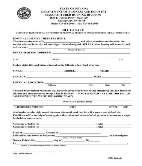 Free 5 Mobile Manufactured Homes Bill Of Sale Forms In Pdf