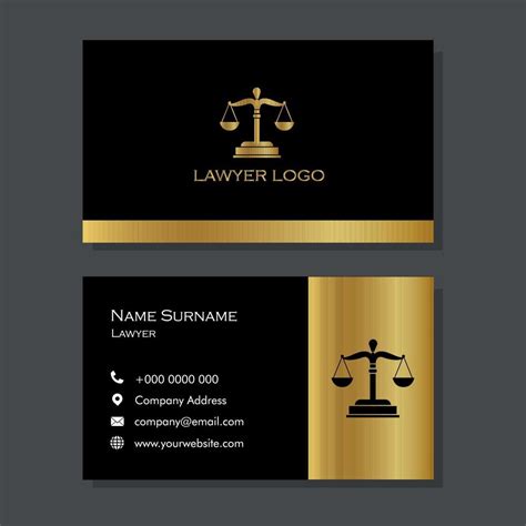 Black And Gold Lawyer Business Card With Scales Of Justice Design