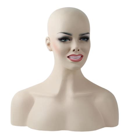 smailing realistic fiberglass female mannequin head bust for lace wigs and hat display in