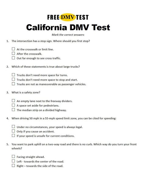 printable dmv practice test