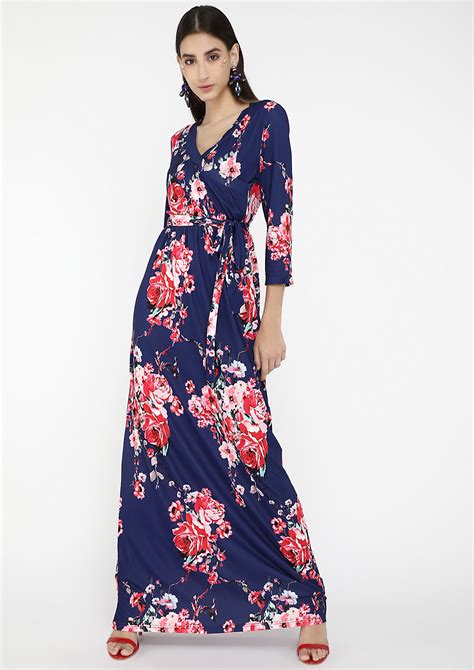 Buy In Love With Floral Navy Blue Maxi Dress For Women Online In India