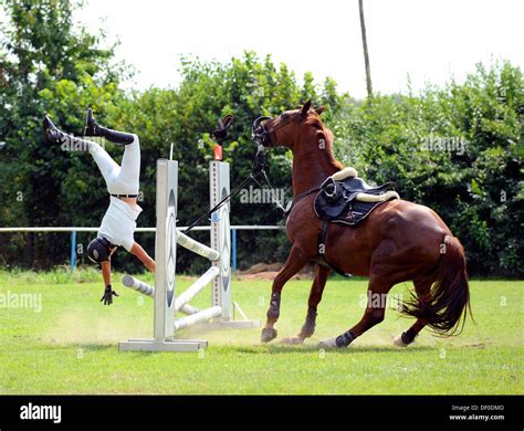 Fallen Sie Vom Pferd Im Springreiten Bayern Stockfotografie Alamy