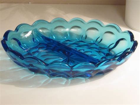 Set Of 4 X Pressed Glass Divided Dish Amber Blue And Etsy Cobalt