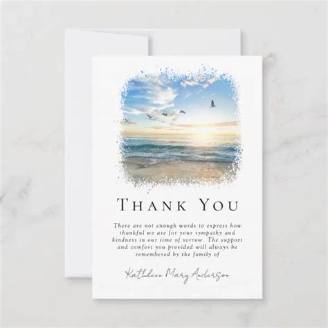 Simple Ocean Beach Funeral Sympathy Thank You Card Zazzle
