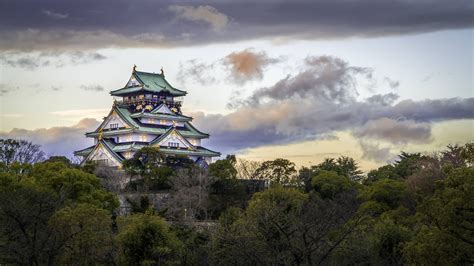 Osaka Castle Osaka Castle Sunrise Cabin House Styles World Places