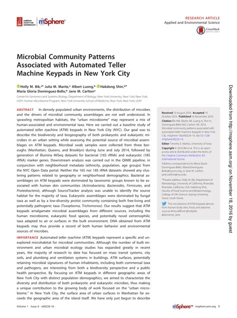 PDF Microbial Community Patterns Associated With Automated Teller