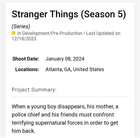 Stranger Things 5 Production List Sets Specific Jan 2024 Start Date