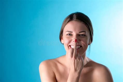 Close Up Photo Of Funny Young Brunette Woman Showing Middle Fingers On