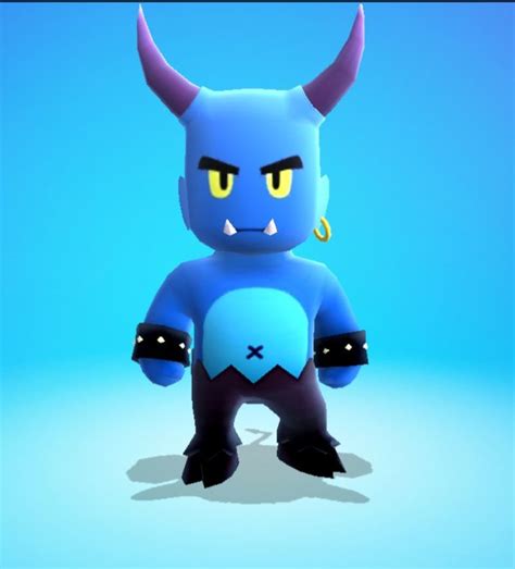 An Animated Blue Monster With Big Horns And Yellow Eyes Standing In