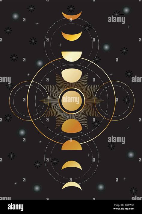 Celestial Moon Phases Stars And Galaxy In Gold Stock Vector Image And Art