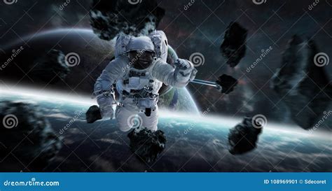 Astronaut Floating In Space 3d Rendering Elements Of This Image Stock