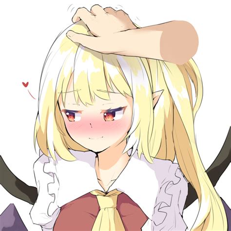 Safebooru 1girl Ascot Blonde Hair Blush Commentary Request Crystal Flandre Scarlet Headpat