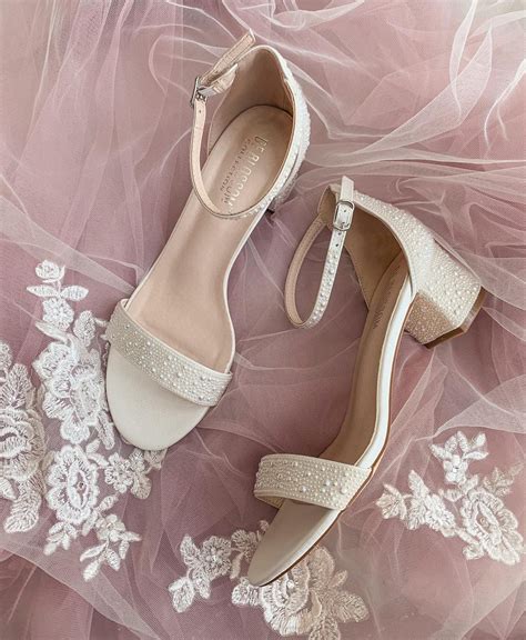 Allover Iridescent Pearl Low Block Heel Sandals Davids Bridal
