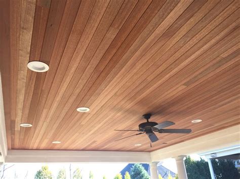 Beadboard ceiling panels are a great option for your home! Gorgeous mahogany tongue and groove ceiling for an outdoor ...