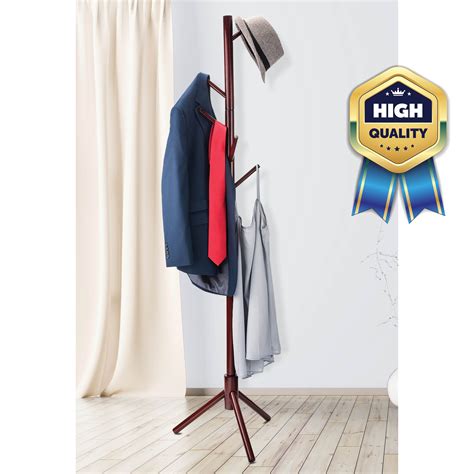 Zober Premium Wooden Coat Rack Free Standing With 6 Hooks Lacquered