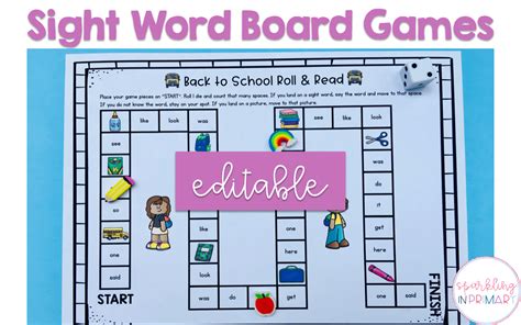 Editable Sight Word Board Games For Kindergarten Sparkling In Primary