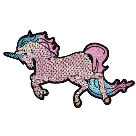 Unicorn Embroidered Patches Big Horse Rose Sequin Patch Iron On Fabric