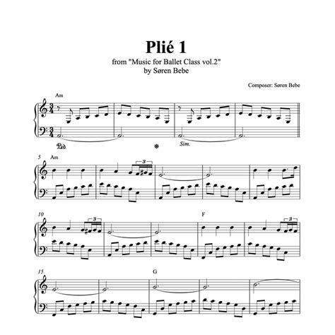 Plié 1 Piano Sheet Music For Ballet Class Pdf By Søren Bebe