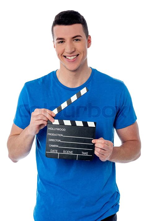 Smart Guy Holding Clapperboard Stock Image Colourbox