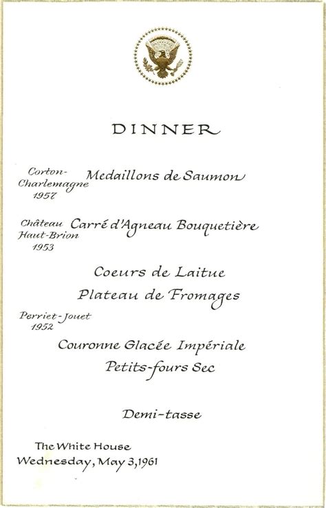 Bush have been honored to serve as host and hostess of a variety of events at the white house, ranging from private gatherings in the residence to state dinners for world leaders. Pin on Jackie Kennedy's White House Menus