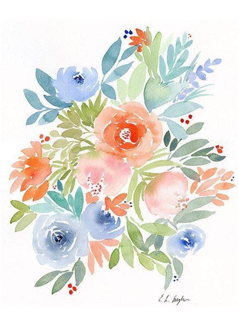 Loose Watercolor Flowers Loose Watercolor Floral Botanical Print