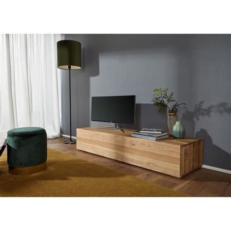 Meuble TV Bois massif de chêne lombard huilé Bois naturel FRANKFURT Cdiscount Maison