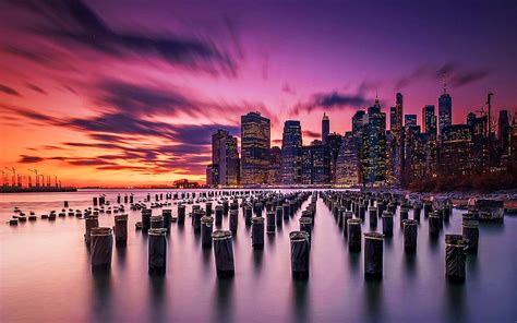 New York Old Pier Sunset American Cities Nyc Usa America New