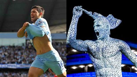 Manchester City enthüllt eine Statue von Sergio Agüero vor dem Etihad