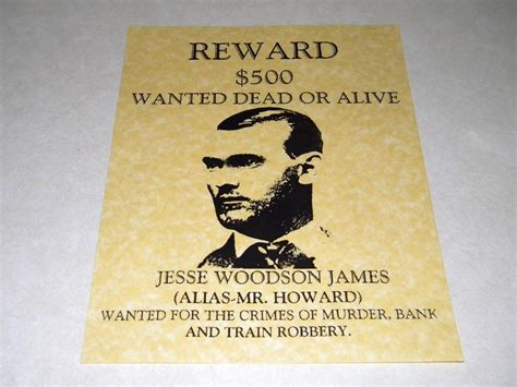 Jesse James Wanted Poster Exact Reproduction On 22 Lb