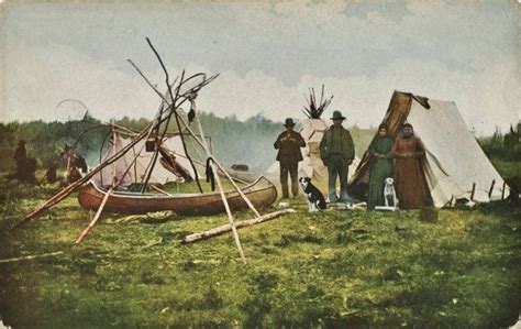 Ojibwa Group Hand Tinted Circa 1908 Native Place Birch Bark