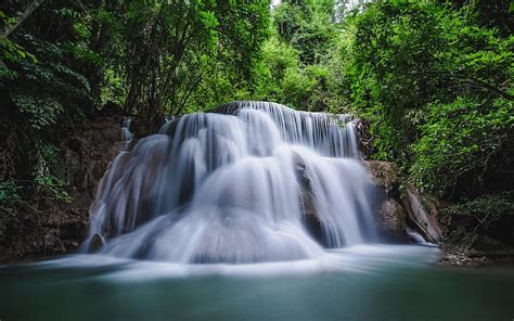 Waterfall In Rain Forest Forest Colorful Cascades Exotic Laos
