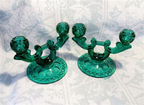 vintage indiana glass 2 lite green candle holders pair in excellent condition ebay in 2022