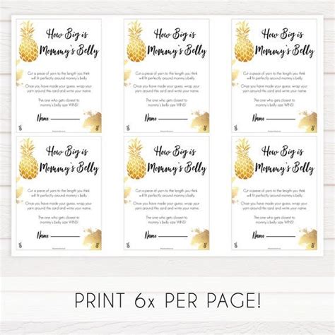 Pineapple Baby Shower How Big Is Mommys Belly Game Printable Etsy