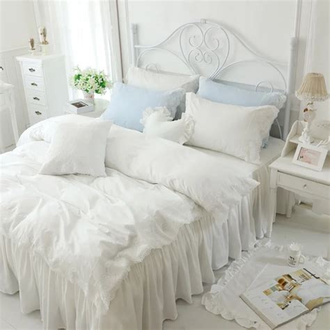 46pcs White Princess Lace Bedding Sets Queen King Size Solid Color