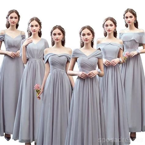 Grey Floor Length Mismatched Chiffon Cheap Bridesmaid Dresses Online