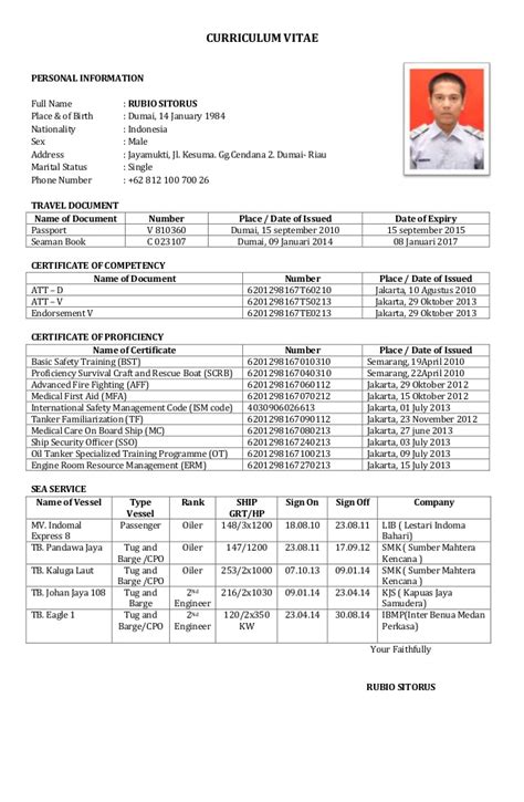 Seaman resume example philippines : Curriculum Vita Cv Format For Seaman - BEST RESUME EXAMPLES