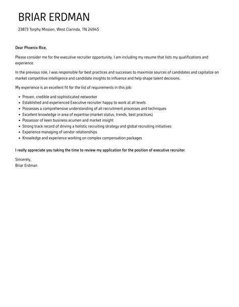 Executive Recruiter Cover Letter Velvet Jobs