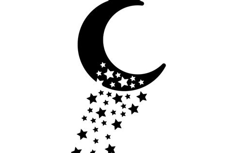 Free Moon And Stars Svg File Moon Silhouette Vector Graphic Star